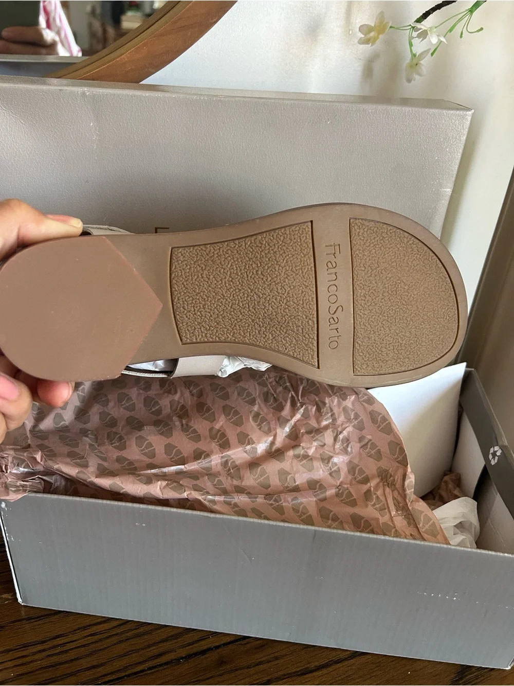 Franco Sarto Neutral Taupe Strappy Block Heel Sandal